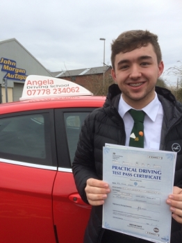 Would like to thank Angela for getting my son Osian through his driving test. He was struggling to keep his nerves together on day of the Test. She worked really hard on his test preparation. It paid off- he’s so chuffed <br />
<br />
On a personal note- can’t fault Angela’s teaching. I feel really safe in the car with my son and know he will be safe on the road when he’s out on his own<br />
<br />
Thank you s